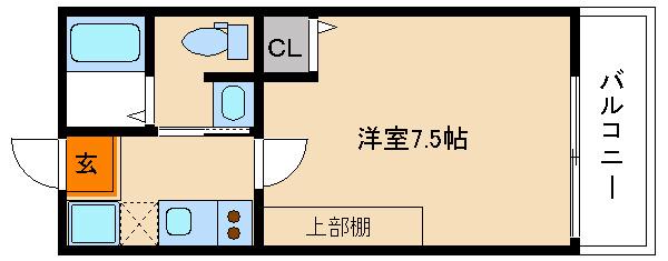 フラッティ堀川高辻(1K/2階)の間取り写真