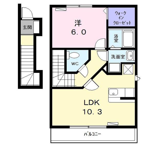 プラシードB(1LDK/2階)の間取り写真