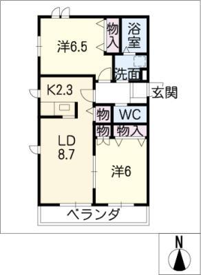 プランタン春岡(2LDK/3階)の間取り写真