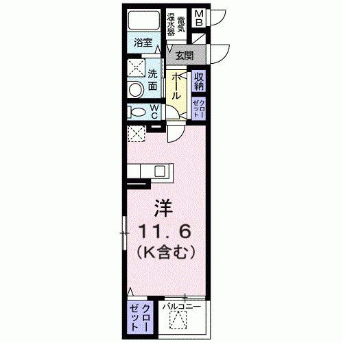 ミーティアー(ワンルーム/3階)の間取り写真