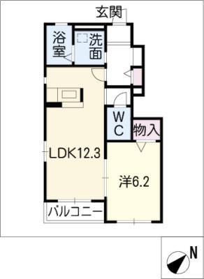サンブライト植松(1LDK/1階)の間取り写真