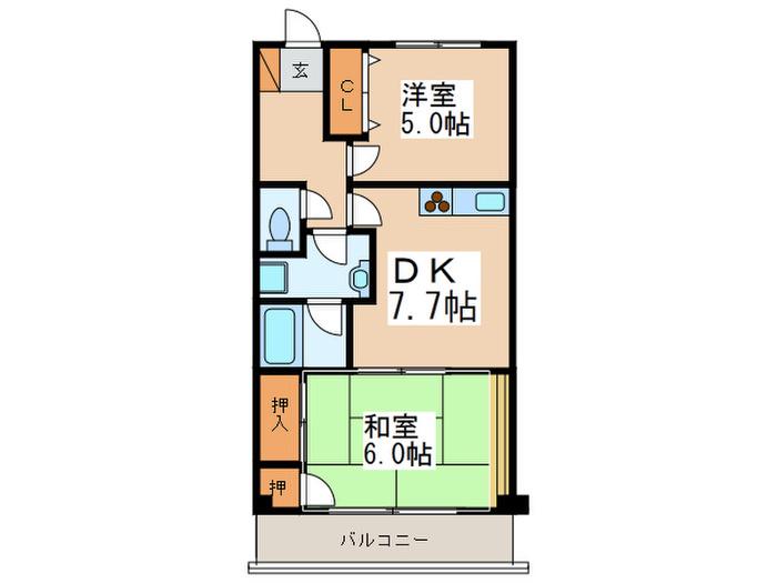 マンションエクセレント(2DK/1階)の間取り写真