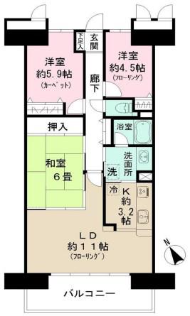 ダイアパレス竹ノ塚II(3LDK/6階)の間取り写真