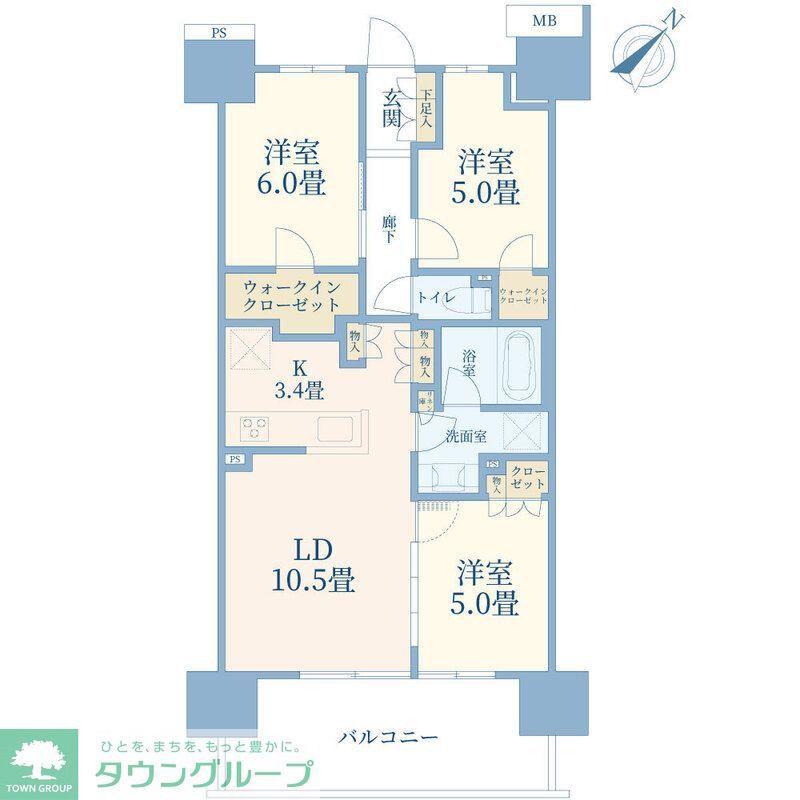 SHINTO CITY III街区 H棟(3LDK/13階)の間取り写真