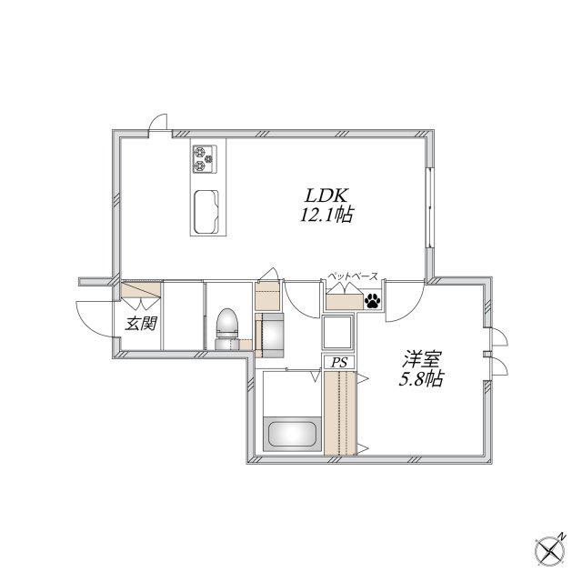 HEBEL MAISON TOSHI(1LDK/1階)の間取り写真