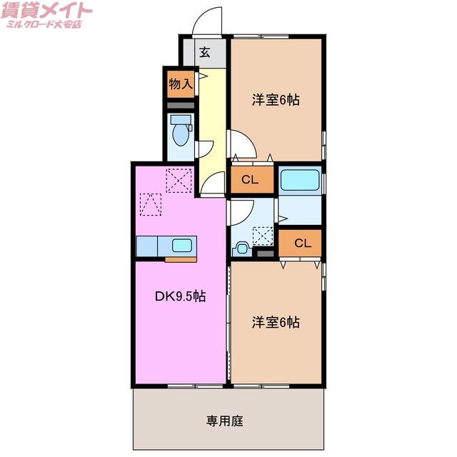 ステラビレッジA(2DK/1階)の間取り写真