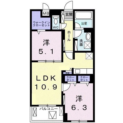 ライプネス・エム(2LDK/4階)の間取り写真