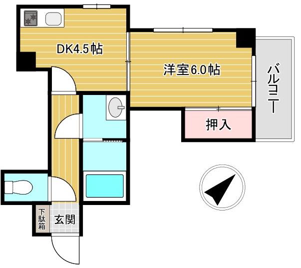 サンクレール芦屋(1DK/4階)の間取り写真