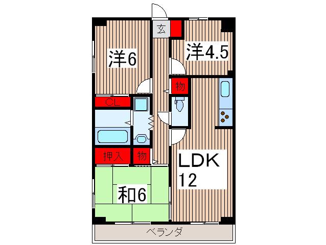 ユーネット所沢(3LDK/4階)の間取り写真