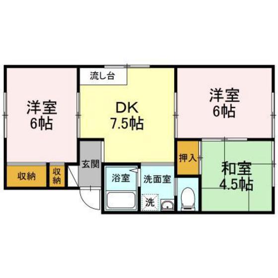 プレジール吉川 B棟(3DK/1階)の間取り写真