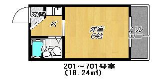 新深江大石パレス(1K/6階)の間取り写真