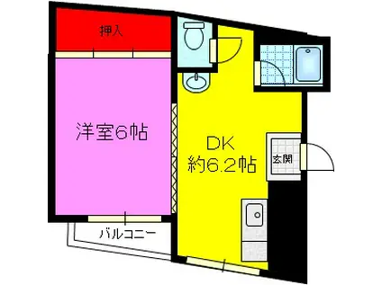 ウイズホーム當(1DK/4階)の間取り写真