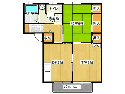 アーバンハイツ21C棟(2DK/2階)の間取り写真