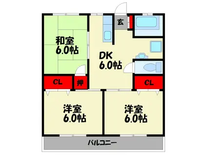 丸野ビル(3DK/4階)の間取り写真