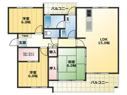 ファラン道明寺(3LDK/2階)の間取り写真