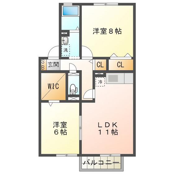 アンシャンテA(2LDK/2階)の間取り写真