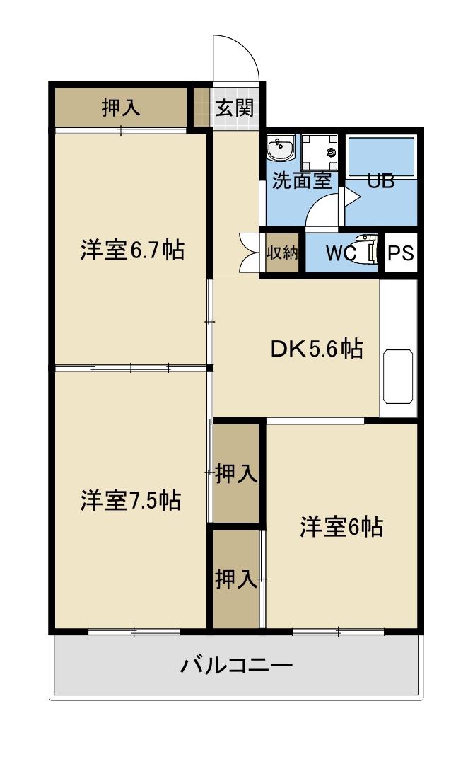 寺尾駅ビューハイツ(3DK/1階)の間取り写真