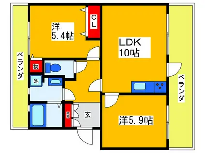 サンサシオン(2LDK/1階)の間取り写真
