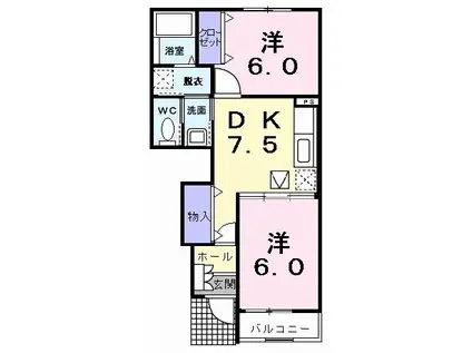 プラシードI(2DK/1階)の間取り写真