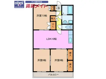 ボナール(3LDK/4階)の間取り写真