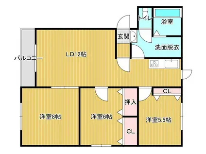 パンフイュ松葉(3LDK/3階)の間取り写真