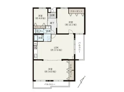 西大寺サンプラザ(3LDK/5階)の間取り写真