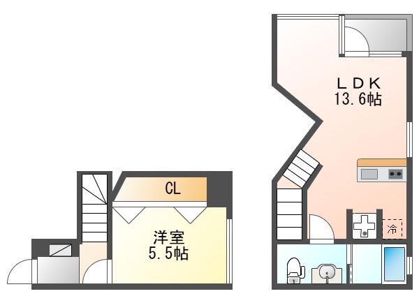 ウエスト APARTMENT(1LDK/1階)の間取り写真