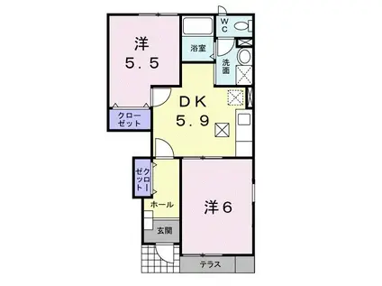 キアーロディルーナIII(2DK/1階)の間取り写真