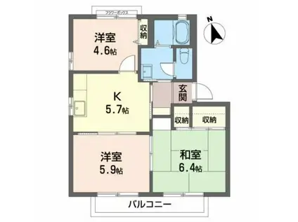 シャンボール吉岡A(3K/2階)の間取り写真