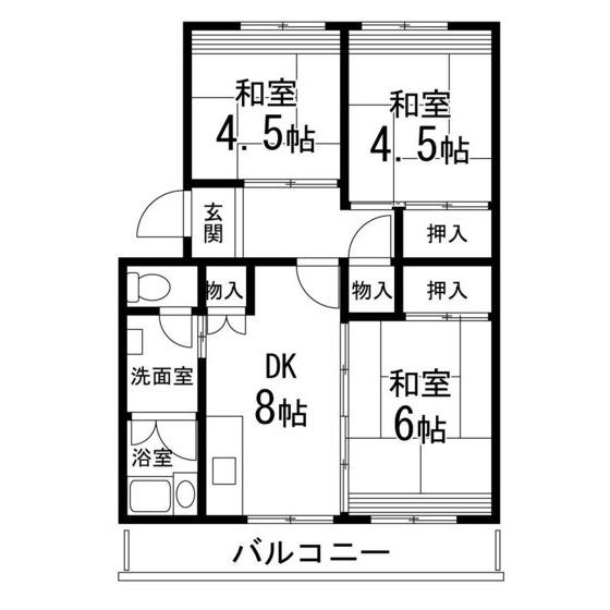仙台中山団地3号棟(3DK/5階)の間取り写真