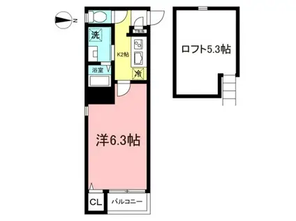 GRAN DE 桜ヶ丘(1K/2階)の間取り写真