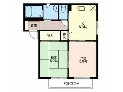 バリュージュ北町 B棟(2K/2階)の間取り写真