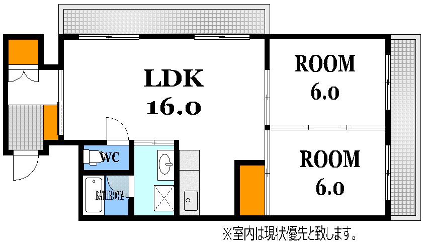 バルミー横川(2LDK/13階)の間取り写真