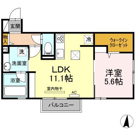 ベアーワン(1LDK/1階)の間取り写真