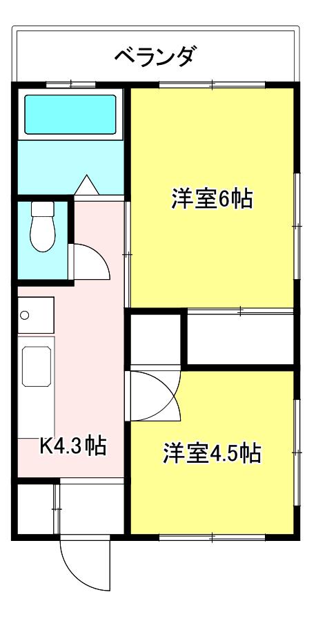 第1岸マンション(2K/2階)の間取り写真