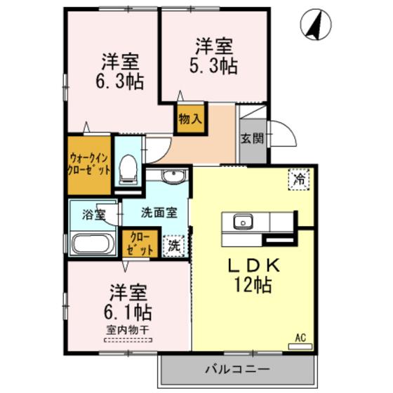 シャルムサールB(3LDK/3階)の間取り写真