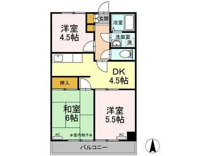 ウィルヴィラージュI(3DK/1階)の間取り写真