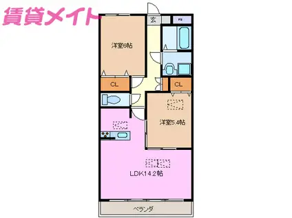 ルネスティンカーベル(2LDK/2階)の間取り写真