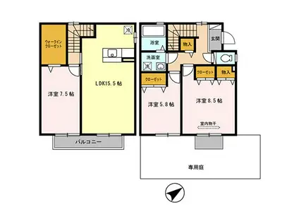 ルーチェセッテA棟(3LDK/1階)の間取り写真