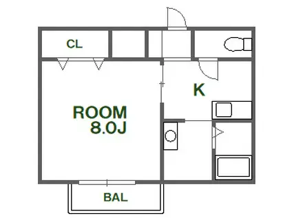 メイプルフィールド(1DK/2階)の間取り写真