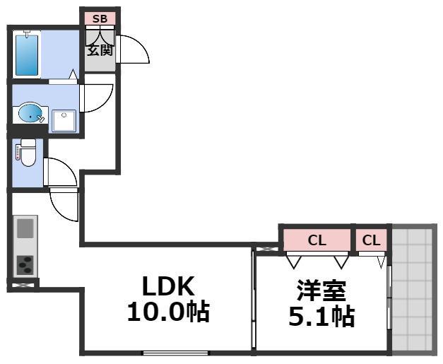 ラモーナ鶴橋(1LDK/3階)の間取り写真