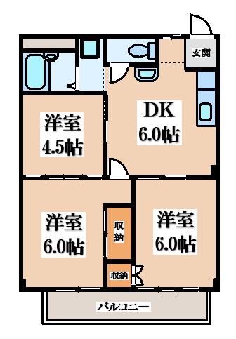 グリーンヒル松倉(3DK/2階)の間取り写真