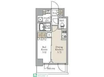 グランカーサ三ノ輪II(1DK/9階)の間取り写真