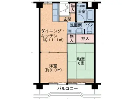 UR泉南一丘(1LDK/3階)の間取り写真