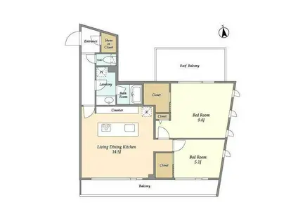 プライムアーバン目黒東山(2LDK/4階)の間取り写真