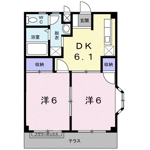 レビュー弐番館(2DK/1階)の間取り写真