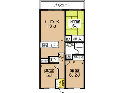メイツ武蔵新城(3LDK/6階)の間取り写真