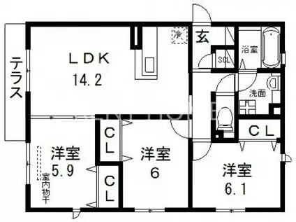 ファミールD希(3LDK/1階)の間取り写真