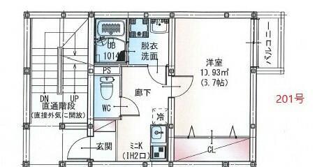 シアッツ目黒(1K/2階)の間取り写真