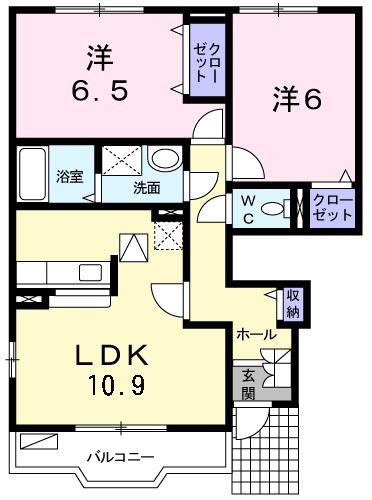ミルキー・ウェイA(2LDK/1階)の間取り写真